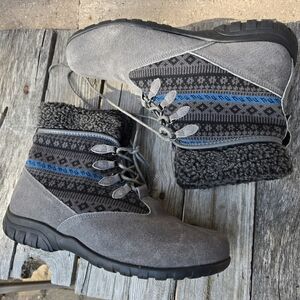 Propet winter boots ladies sz 9 grey suede & fair isle knit